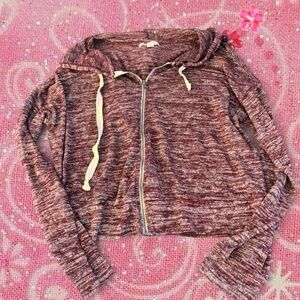 American Eagle Outfitters Maroon Heather Zip-Up Hoodie